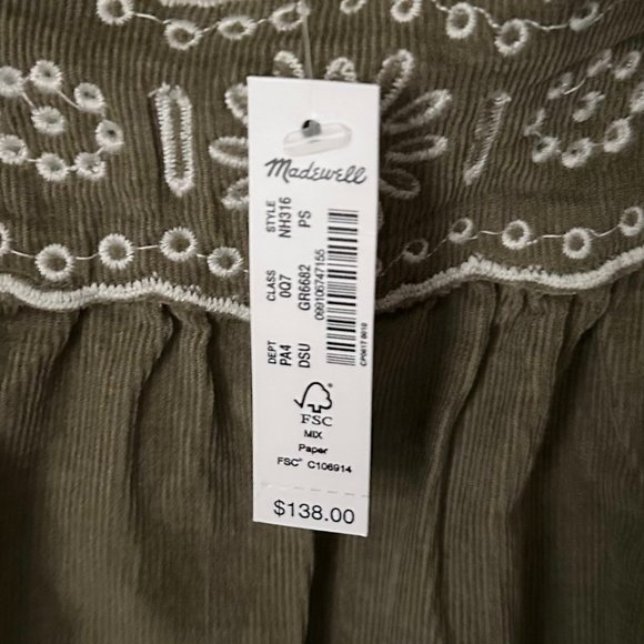 NWT Madewell Petite Embroidered Corduroy Square-Neck Mini Dress - Picture 9 of 10